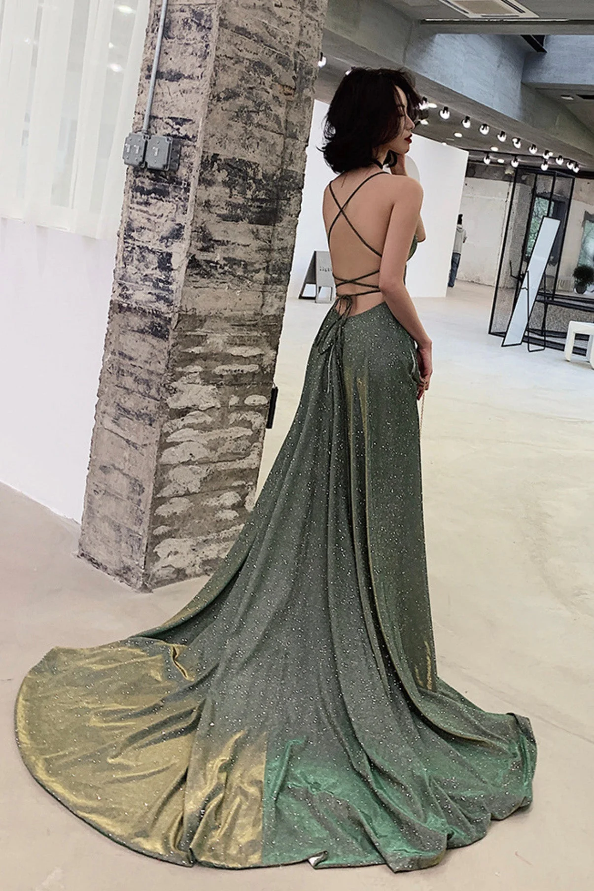 solvbao Green A-Line Backless Long Prom Dresses, Evening Dresses - Deanwangkt