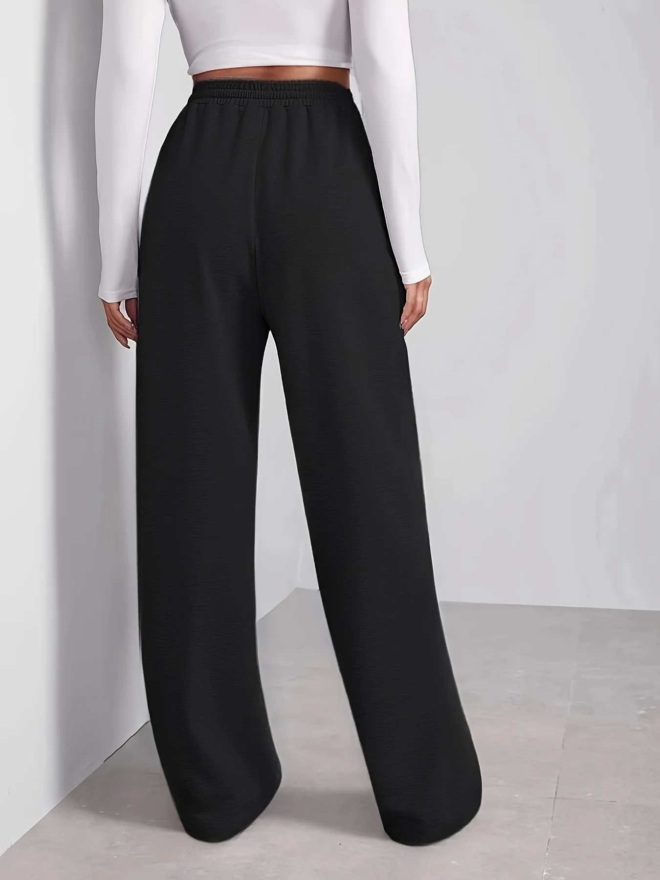 Drawstring Waist Slant Pocket Sweatpants, Casual High Waist Wide Leg Pants, Women's Clothing - Deanwangkt