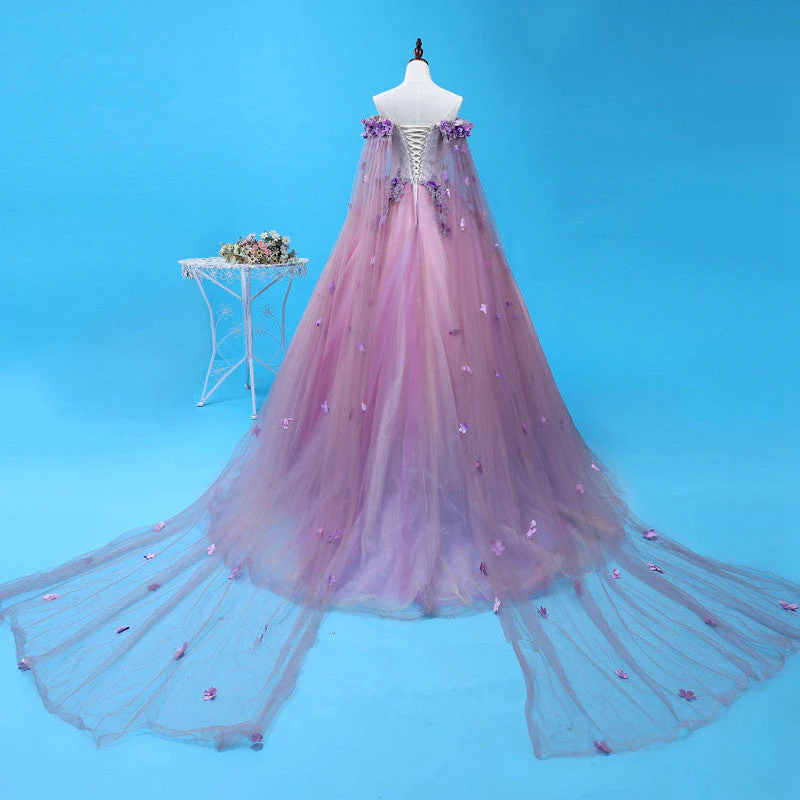 Solvbao Light Purple Tulle Long Sweet 16 Gown, Flowers Quinceanera Dress - Deanwangkt