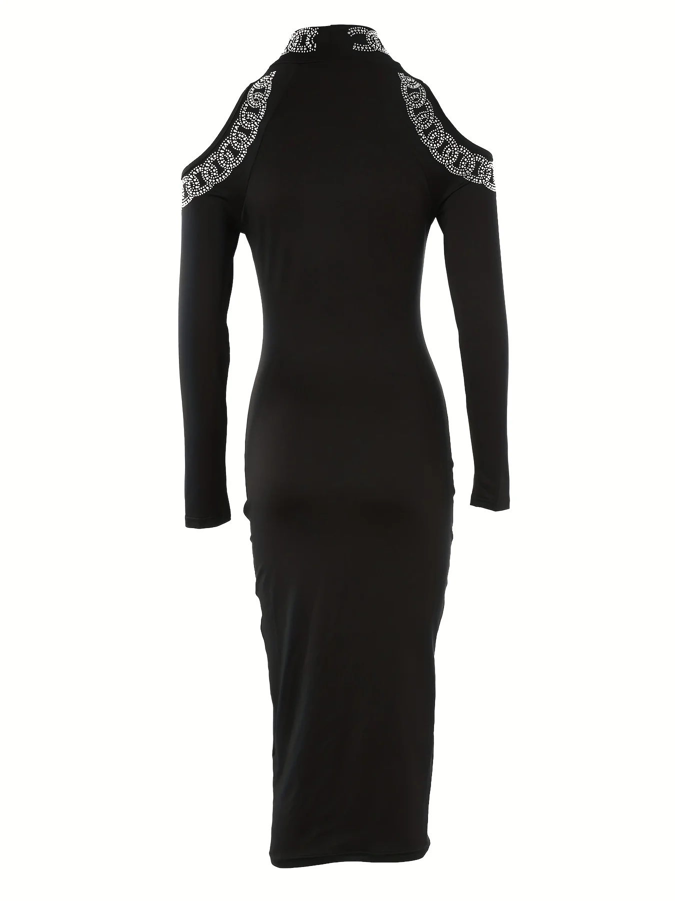 Cold Shoulder High Neck Dress, Elegant Long Sleeve Bodycon Party Dress, Women's Clothing - Deanwangkt