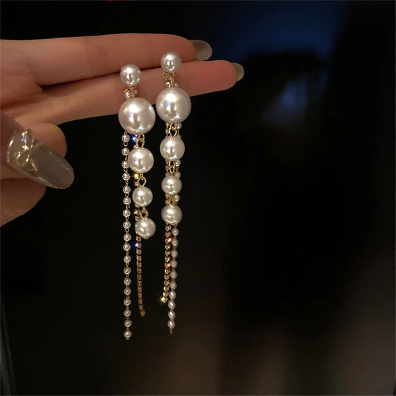 DEANWANGKT New  Trend Big Pearls Women's Earrings Geometry Crystal Gold Color Dangle Drop Earing for Woman Korean Style Fashion Jewelry - Deanwangkt