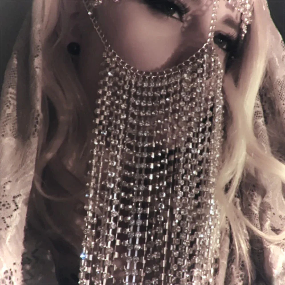 deanwangkt  Indian Jewelry Full Rhinestone Tassel Mask Chain Decoration Face For Women Bridal Veils Wedding Crystal Beaded Christmas Party - Deanwangkt