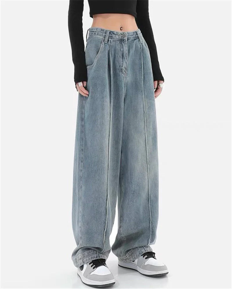 deanwangkt Summer Fashion Women Harajuku Jeans Wide Leg All-Match Loose Casual Wash Denim Pants Baggy High Street Long Trousers Tide - Deanwangkt