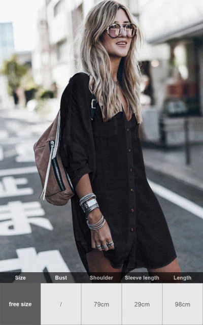 Sexy New Shirt Beach Up White Beach Dress Loose Blouse Tunic Pocket Long Sleeve Swimsuit Cover Up Casual Beachwear - Deanwangkt