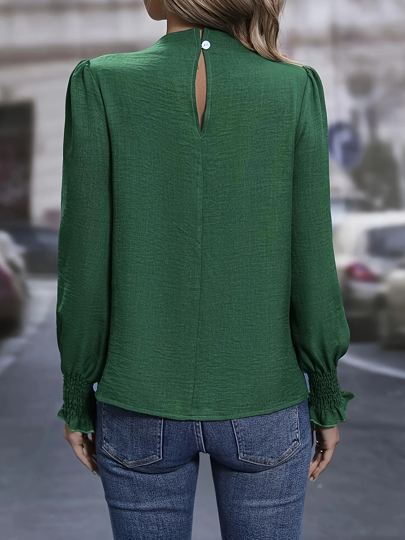Mock Neck Pleated Simple Blouse, Versatile Long Sleeve Blouse For Spring & Fall, Women's Clothing - Deanwangkt