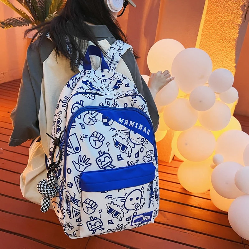 deanwangkt New Fashion Girl Graffiti Design Bookbag for Teens Backpack Colleg Cute Schoolbag Laptop Rucksack Women Mochila Travel Bag - Deanwangkt