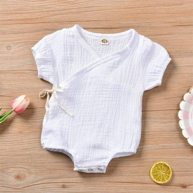 Summer Baby Boy Girls Romper Solid Color Short Sleeve Playsuit Jumpsuit Sunsuit Clothes Outfits for 0-18M Newborn Infant  Kids - Deanwangkt