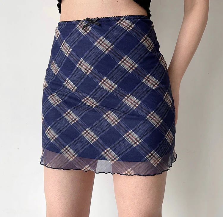 deanwangkt - Nostalgia Retro Plaid Mesh Skirt ~ HANDMADE - Deanwangkt