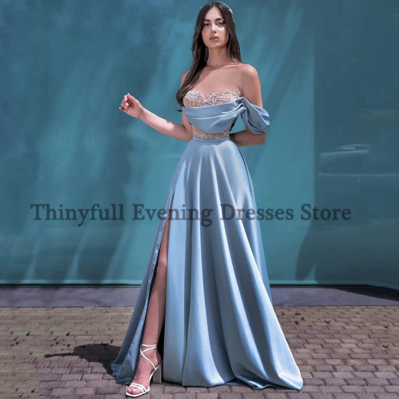Graduation dress Sexy Prom Evening Dresses Sweetheart Satin High Split Party Dress Floor Length A-Line Lace Cocktail Gowns Custom Size - Deanwangkt