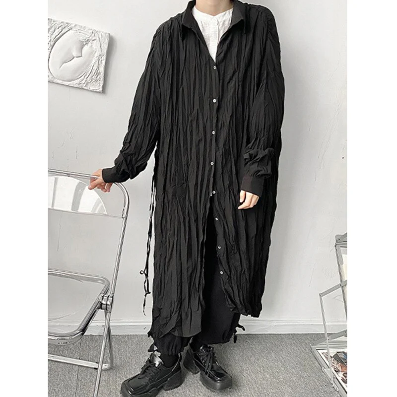 deanwangkt Women White Brief Pleated Big Size Long Blouse New Lapel Long Sleeve Loose Fit Shirt Fashion Spring Autumn  1DF0883 - Deanwangkt