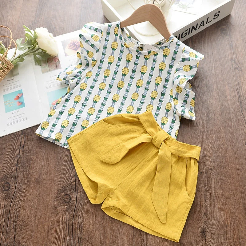 deanwangkt Baby Girl Clothes  Summer Girls Clothing sets  Children's leaf Dots Design Girl Sleeveless shirt +Short Pant Fashion Style New Arrival - Deanwangkt