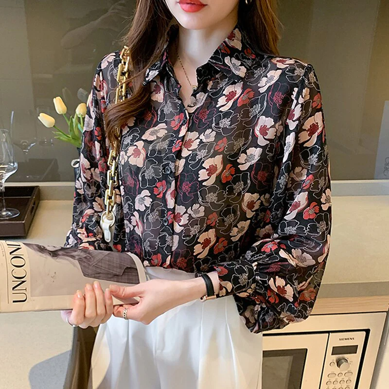 deanwangkt Spring Summer Women's chiffon Blouses New chic printing ladies shirts Long Sleeve Shirts Tops Blusas Mujer - Deanwangkt