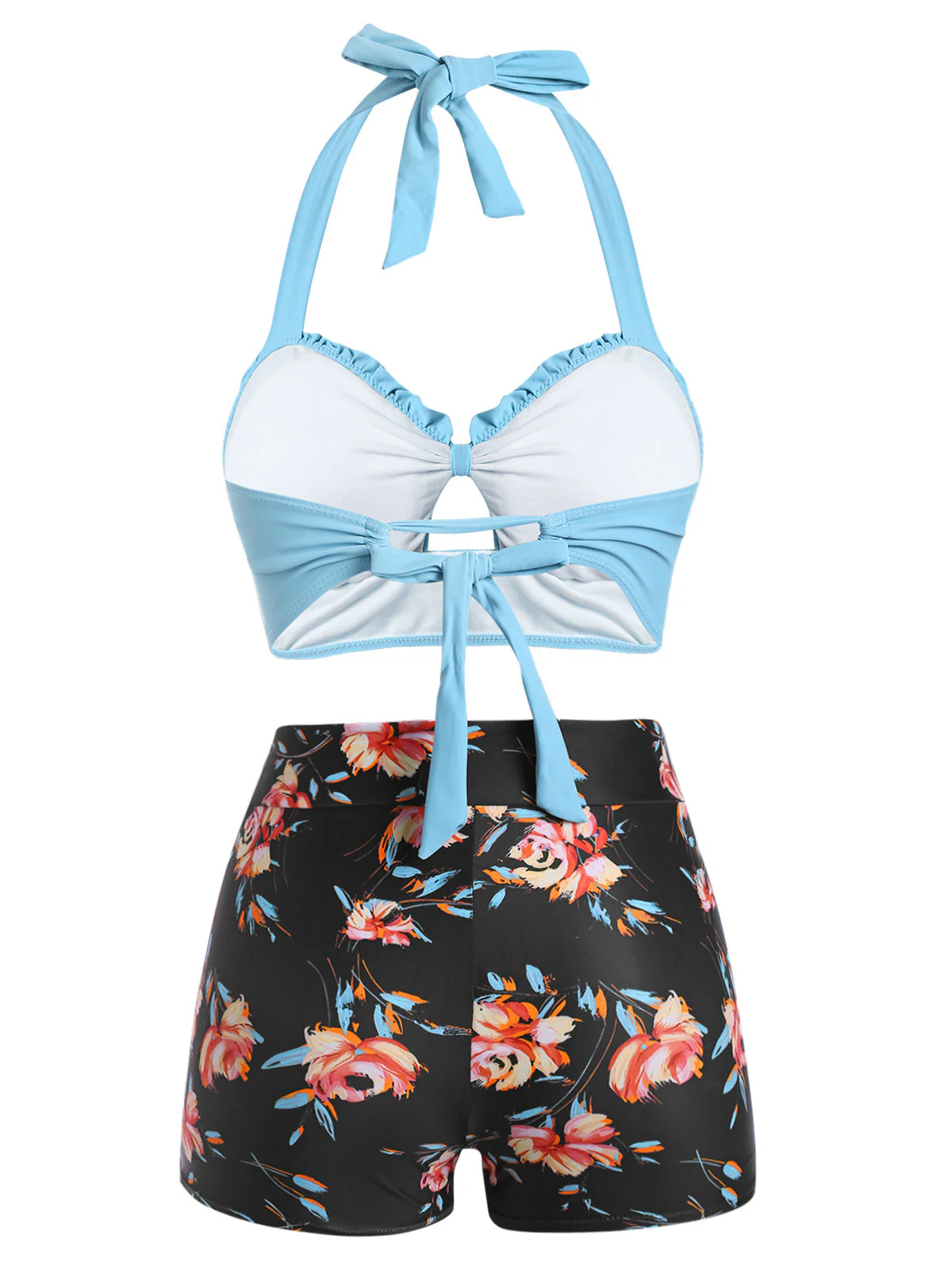 deanwangkt  New Bikini High Waist Sexy Bikini Women Swimwear Halter Floral Ruched Boyshorts Padded Bathing Suit Swimsuit Beach Wear - Deanwangkt