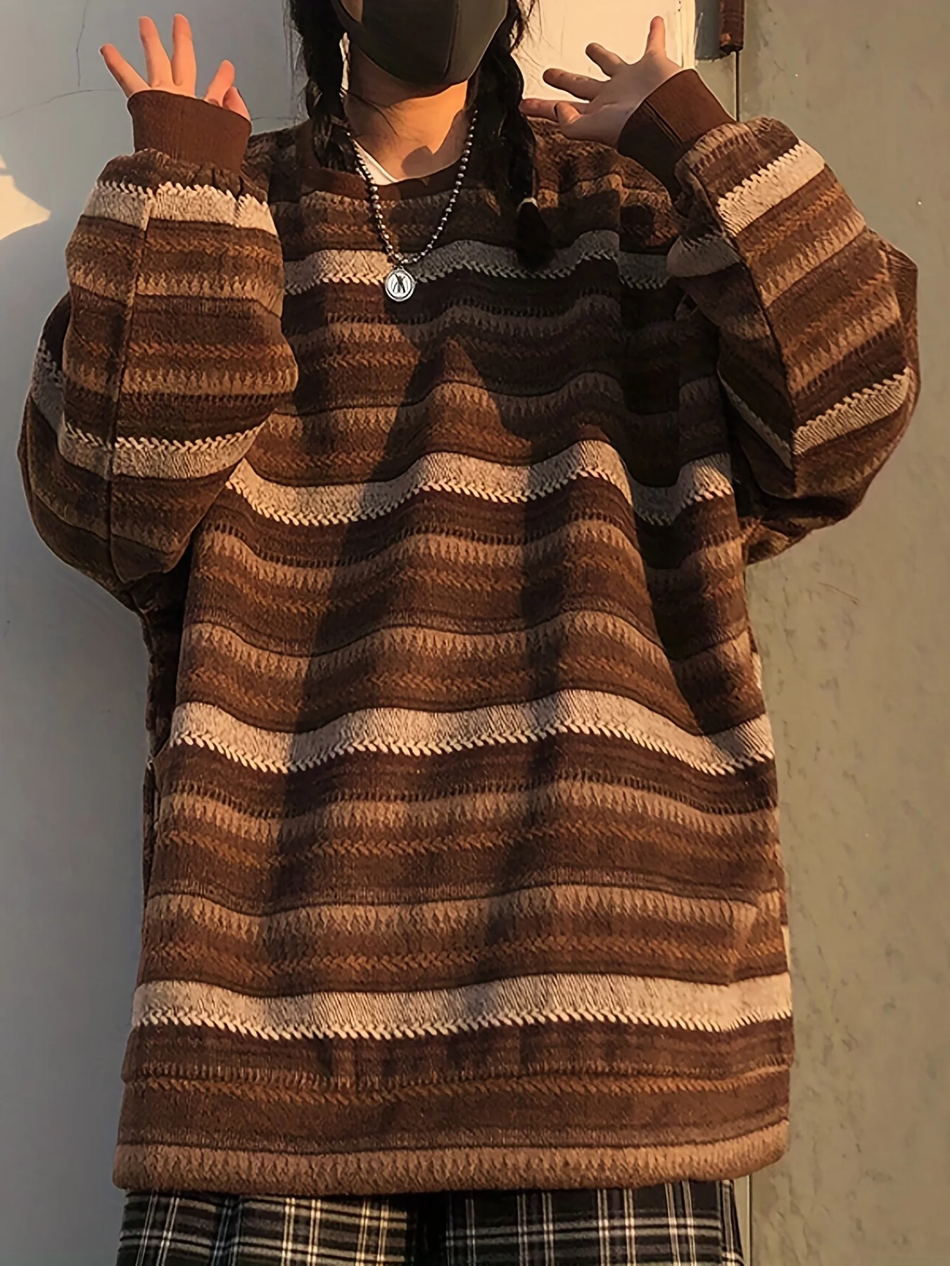 deanwangkt  Striped Drop Shoulder Sweatshirt, Casual Crew Neck Long Sleeve Pullover, Women's Clothing - Deanwangkt