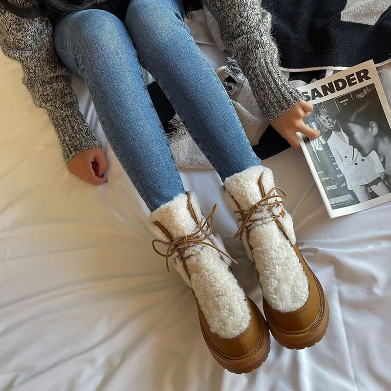 deanwangkt  fashion inspo   NEW Winter Boots Women Split Leather Shoes for Women Round Toe Chunky Heel Women Boots Platform Snow Boots Warm Plush Boots - Deanwangkt