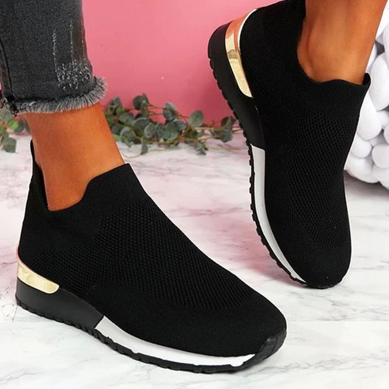 deanwangkt New Spring Knitting Socks Shoes Women  Mesh Breathable Platform Sneakers Slip On Flat Casual Loafers Ladies Vulcanized Shoes - Deanwangkt