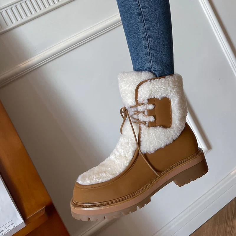 deanwangkt  fashion inspo   NEW Winter Boots Women Split Leather Shoes for Women Round Toe Chunky Heel Women Boots Platform Snow Boots Warm Plush Boots - Deanwangkt