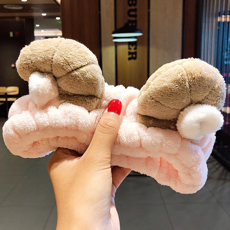 Wash Face Hair Holder Hairbands Soft Warm Coral Fleece Bow Animal Ears Headband For Women Girls Turban Fashion Hair Accessories - Deanwangkt