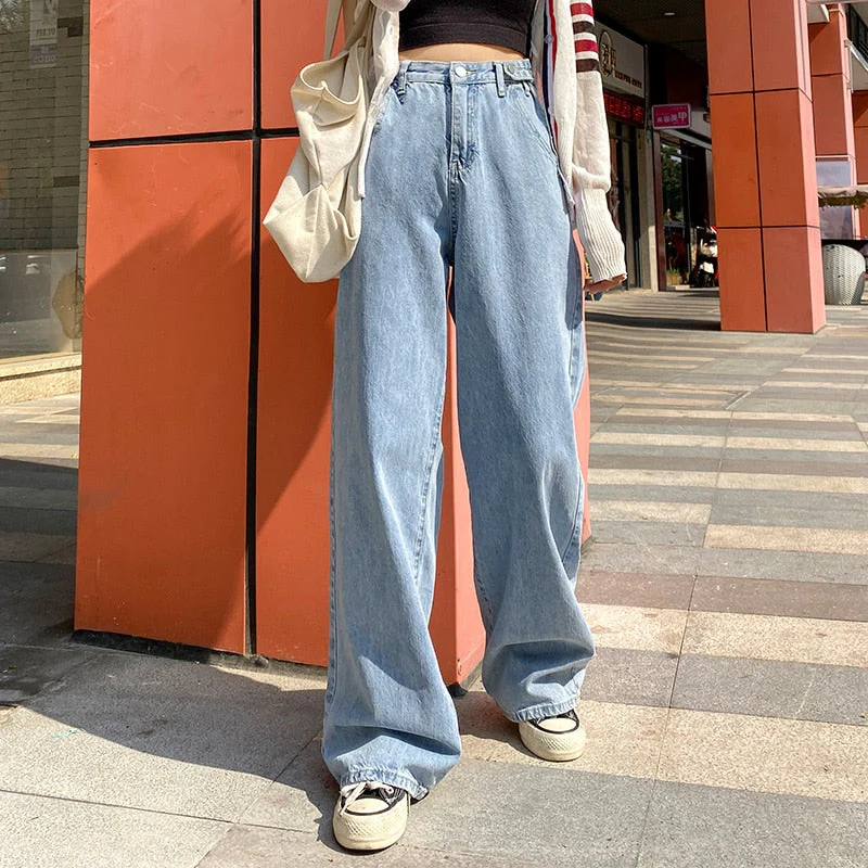 Woman Jeans High Waist Wide Leg Denim Clothing Blue Jeans Vintage Quality Fashion Straight Pants Plus velvet thickening - Deanwangkt