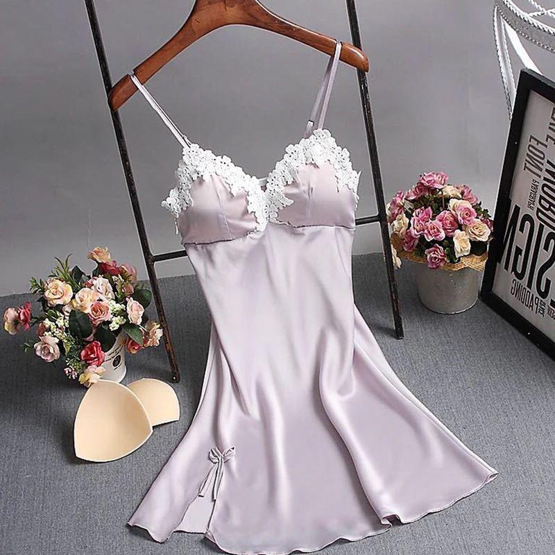 deanwangkt Brand New Chinese Women Robe Satin Nightgown Sexy Nightshirt Sleepwear Lace Bath Gown Summer Casual Home Night Dress Nighty - Deanwangkt