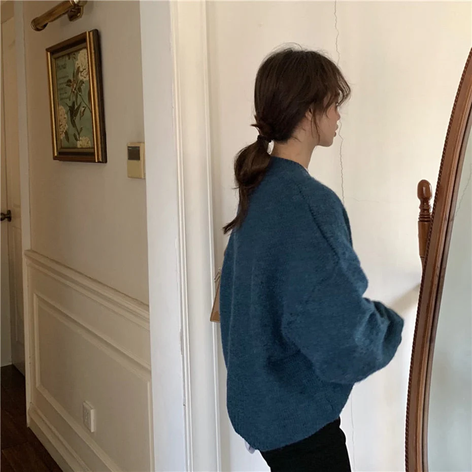 deanwangkt Green Sweater Cardigan Women Winter Sweater Oversized Jacket Harajuku Knitting Sweaters Female Winter Loose Coat Streetwear Girl - Deanwangkt