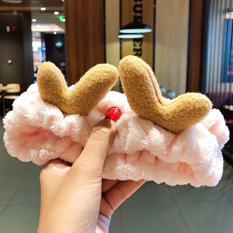 Wash Face Hair Holder Hairbands Soft Warm Coral Fleece Bow Animal Ears Headband For Women Girls Turban Fashion Hair Accessories - Deanwangkt