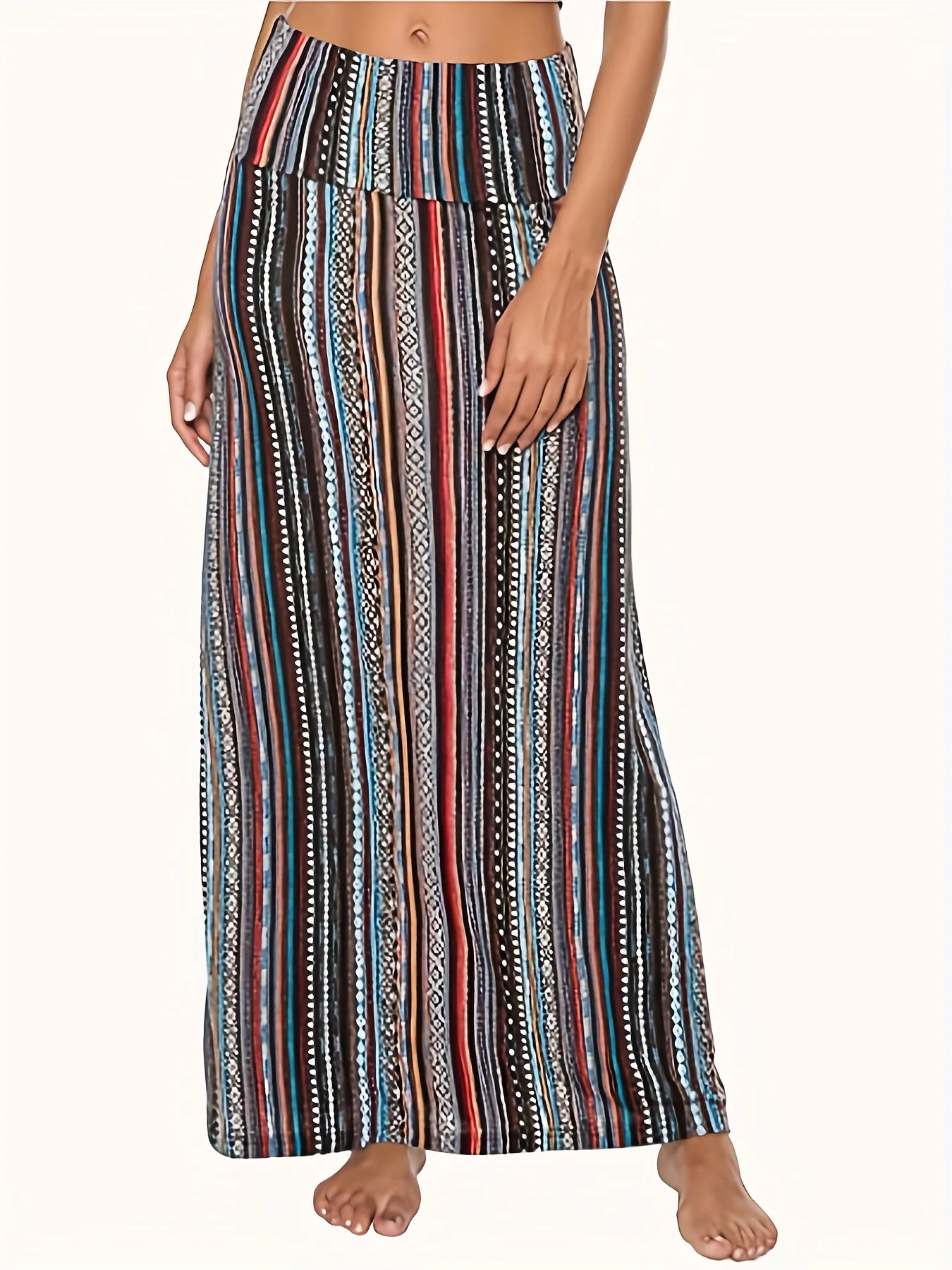 deanwangkt-1 All Over Print High Waist Skirt, Casual Maxi Skirt For Spring & Fall, Women's Clothing - Deanwangkt