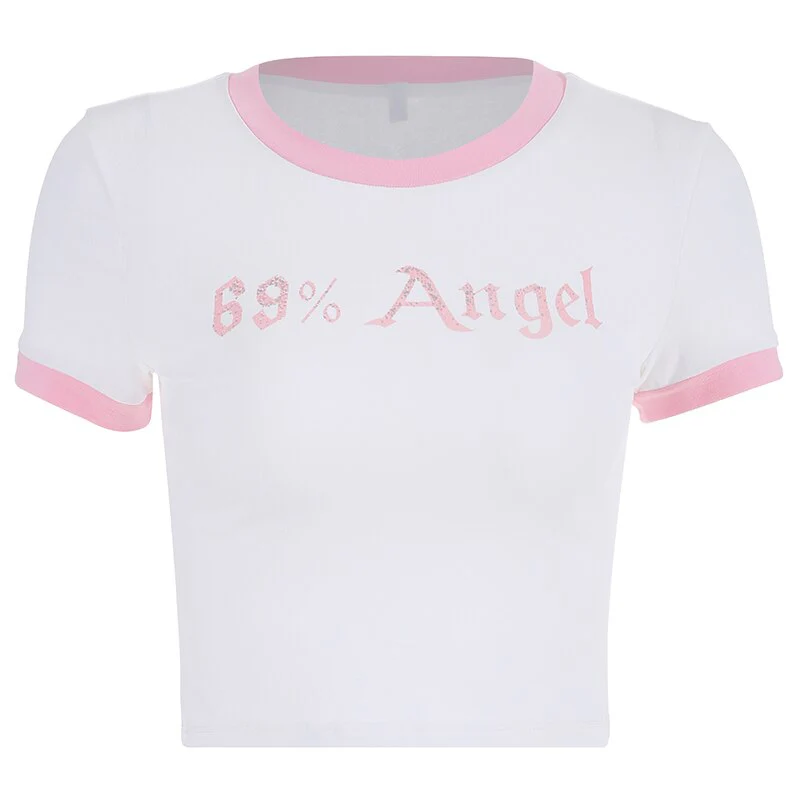 Letter Print Crop Top Graphic T Shirts O Neck Sexy Top Women Short Sleeve T-Shirts Fairy Grunge Slim Basic Baby Tees Y2K Clothes - Deanwangkt