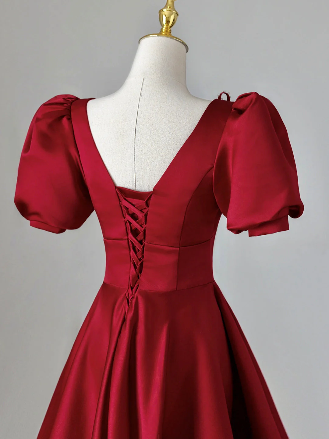 solvbao Burgundy V-Neck Satin Long Prom Dress, Burgundy Formal Evening Dress - Deanwangkt