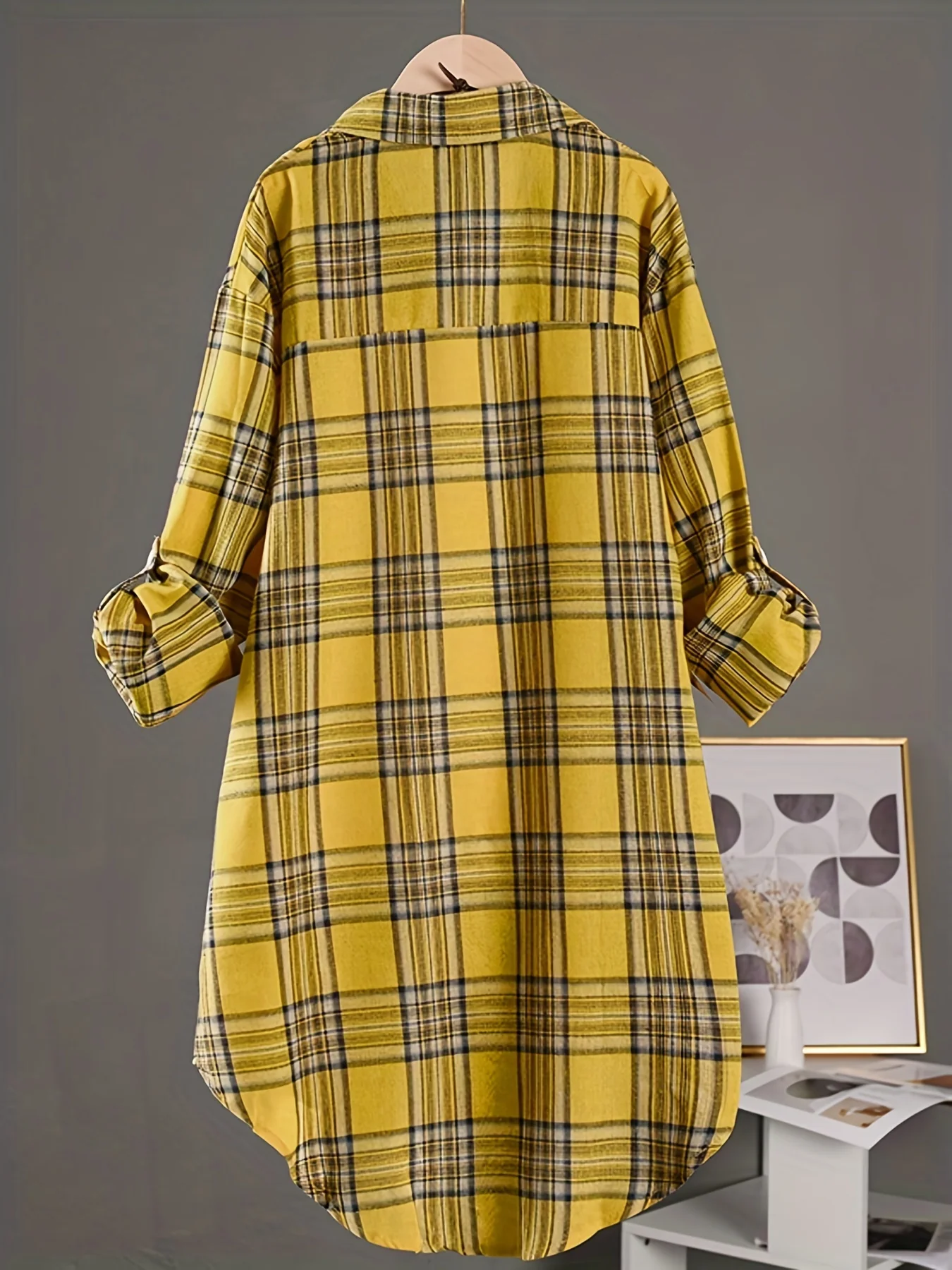 Plaid Print Polo Collar Shirt, Casual Long Sleeve Shirt For Spring & Fall, Women's Clothing - Deanwangkt