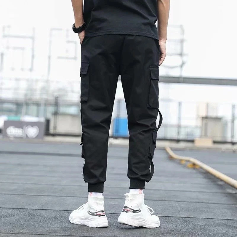 DEANWANGKT Mens Vintage Hip Hop Style Baggy Jeans Men's Side Pockets Cargo Harem Pants Ribbons Black Hip Hop Casual Male Joggers Trousers Fashion Casual Streetwear Pants 5XL - Deanwangkt
