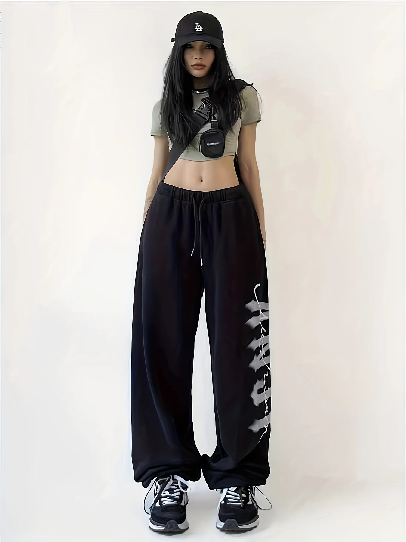 deanwangkt-1  Drawstring Elastic Waist Sporty Jogging Pants, Loose Fit Slight Stretch Sports Sweatpant, Women's Athleisure - Deanwangkt