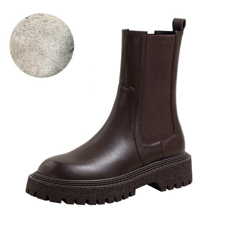 deanwangkt Autumn Shoes     Fall/Winter Shoes Women Leather Ankle Boots Women Round Toe Chunky Heel Women Shoes Solid Chelsea Boots Casual Women Boots - Deanwangkt