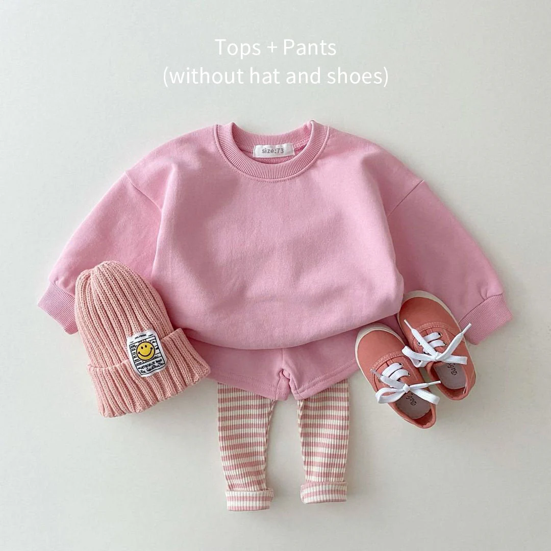 deanwangkt Korean Baby Cotton Kintting Clothing Sets Kids Boy Girls Outfit Spring Autumn Teenage Infant Tracksuit Pullovers Tops+Pants 2PCS - Deanwangkt