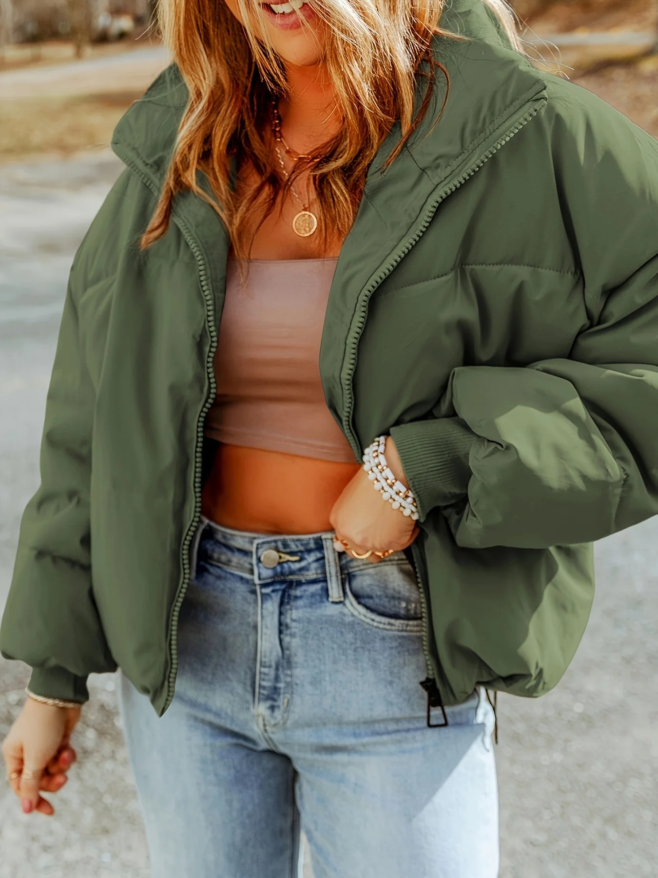 Zip Up Warm Coat, Casual Solid Long Sleeve Winter Outerwear, Women's Clothing - Deanwangkt