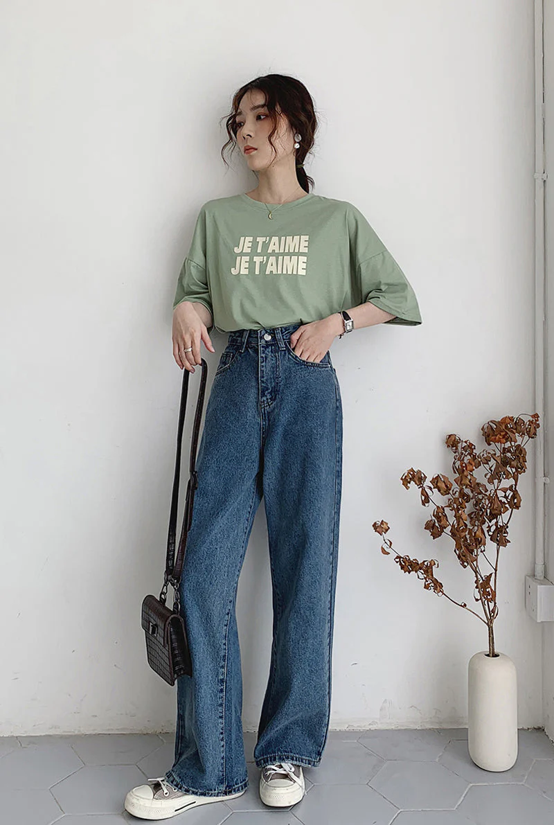 deanwangkt Casual High Waist Loose Women Denim Jeans Streetwear Vintage Long Wide Leg Jeans Pants Female Trousers Capris - Deanwangkt