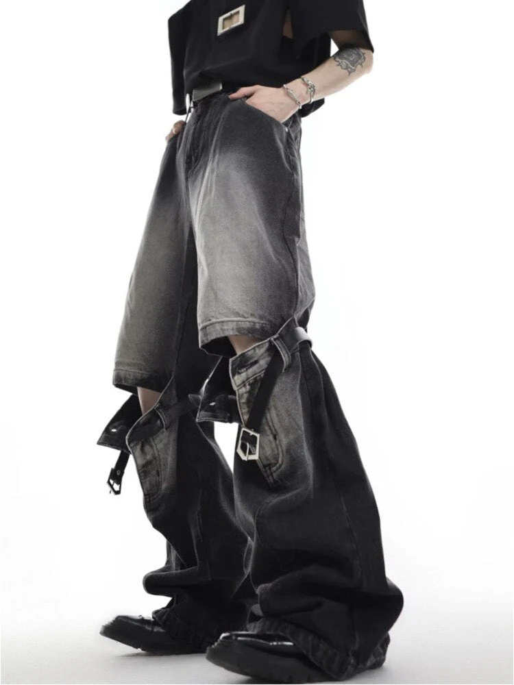 deanwangkt High Street Niche Design Wide Leg Washed Jeans For Men And Women, Straight Tube Loose Fitting Retro Pants, Trendy Women's Jeans - Deanwangkt