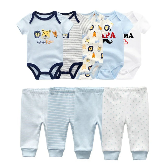 6/9PCS Baby Girl Clothes Newborn Unisex Solid Bodysuits+Pants Cotton Baby Boy Clothes Short Sleeve Girls Baby Clothing Cartoon - Deanwangkt