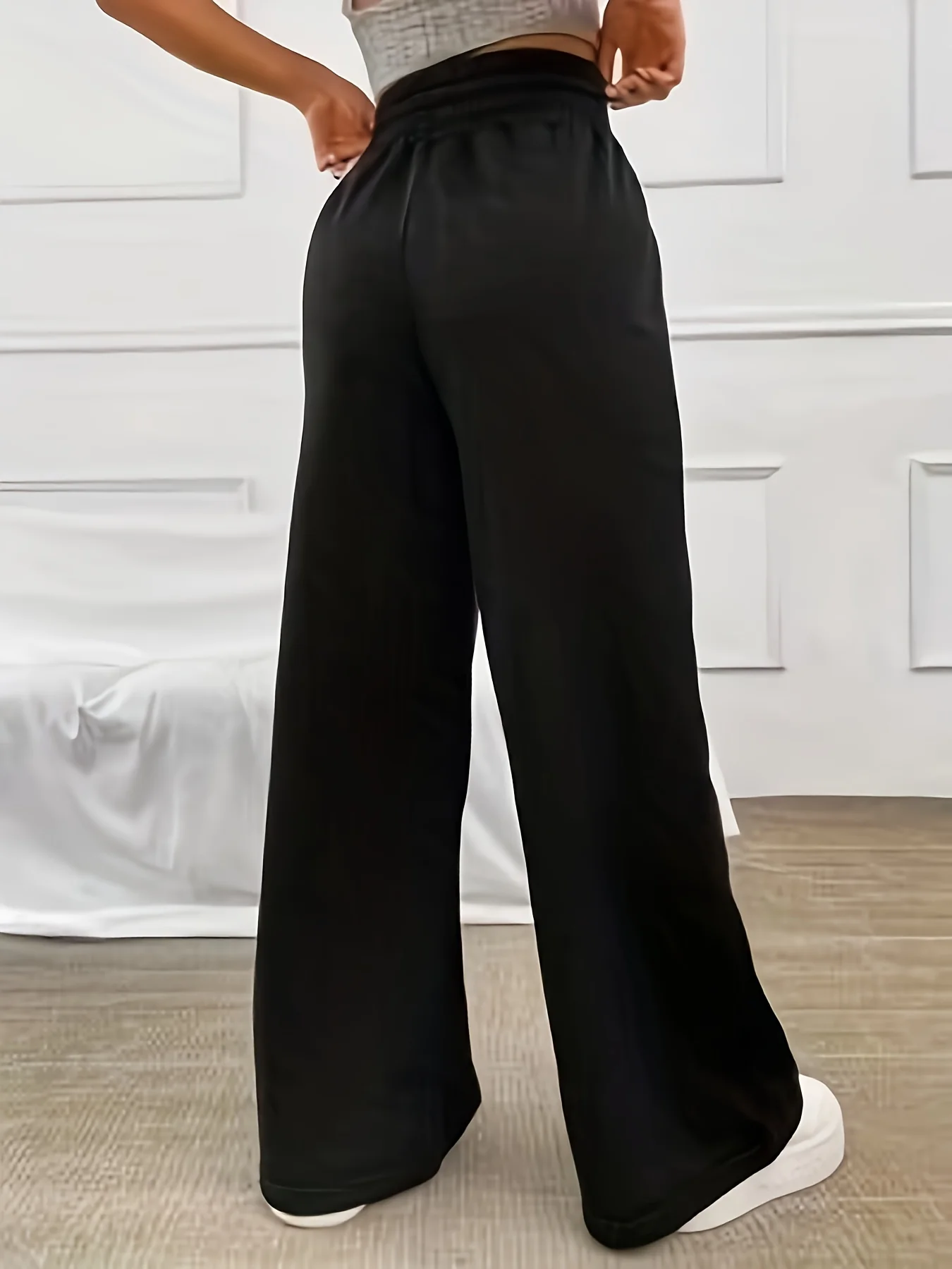 Solid Wide Leg Pants, Casual Tie Waist Long Pants For Spring & Summer, Women's Clothing - Deanwangkt