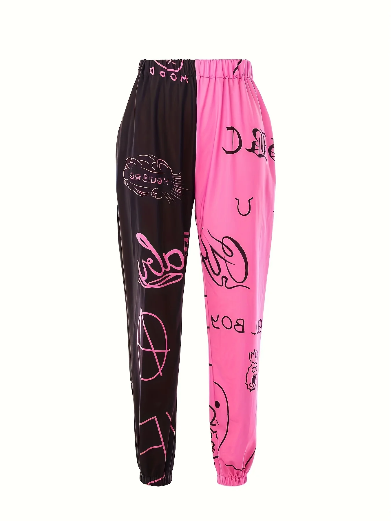 deanwangkt-1  Two Tone Letter Print Casual Sports Pants, Elastic Waist Slight Stretch Loose Fit Jogging Sweatpants, Women's Athleisure - Deanwangkt