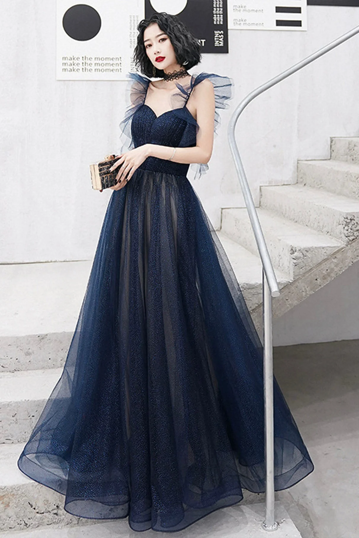 solvbao Blue Tulle Long Floor Length Prom Dress, A-Line Evening Dress - Deanwangkt