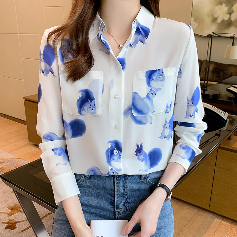 deanwangkt chic flower print Women's chiffon Blouses elegant ladies shirts  Spring Autumn Long Sleeve Shirts Tops Blusas Mujer - Deanwangkt