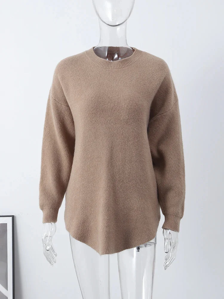 deanwangkt Casual Loose Knit Pullover Women Solid O-neck Fluffy Sweater Female Autum Warm Soft Fashion Long Sleeve Lady Knitwear - Deanwangkt