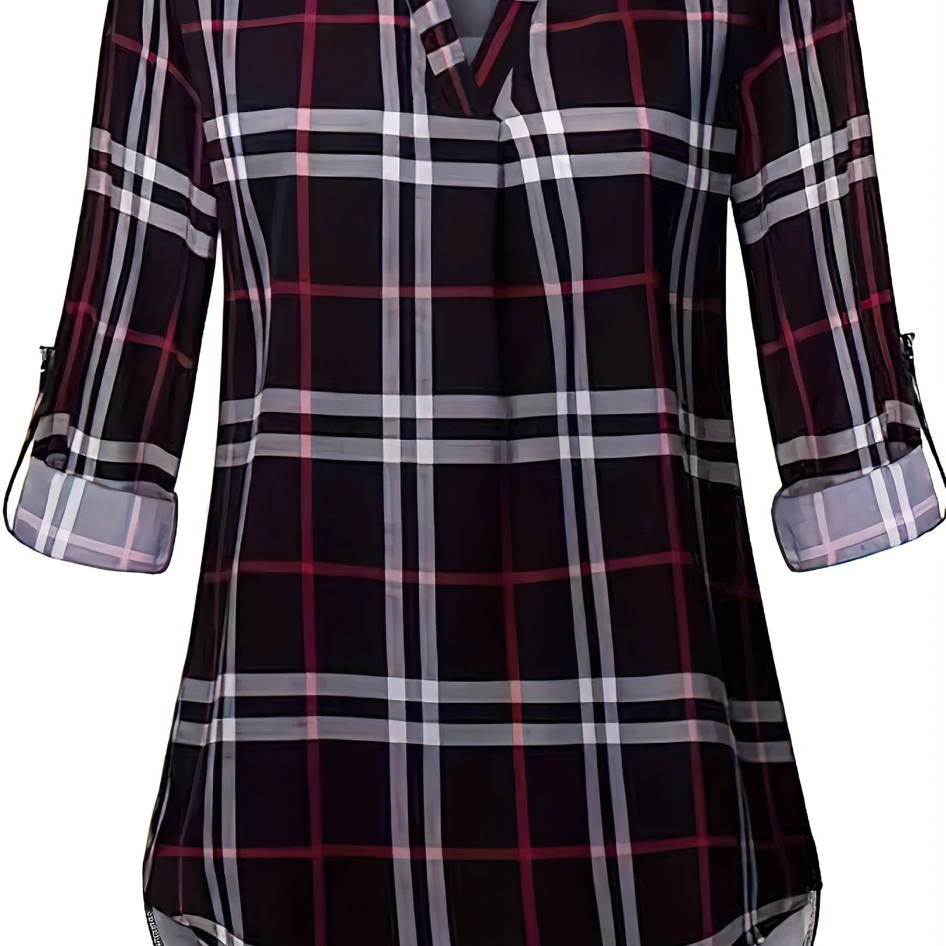Plaid Print Notch Neck Blouse, Casual Long Sleeve Blouse For Spring & Fall, Women's Clothing - Deanwangkt