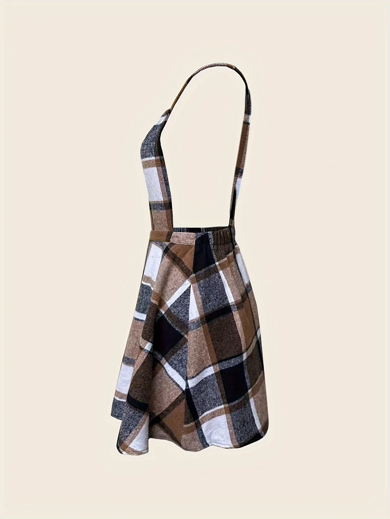 deanwangkt-1  Plaid Print Criss Cross Overall Dress, Elegant Sleeveless Stylish Mini Dress, Women's Clothing - Deanwangkt