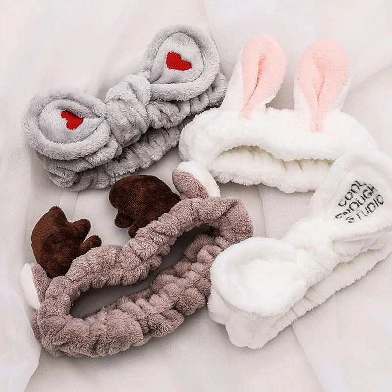 Wash Face Hair Holder Hairbands Soft Warm Coral Fleece Bow Animal Ears Headband For Women Girls Turban Fashion Hair Accessories - Deanwangkt