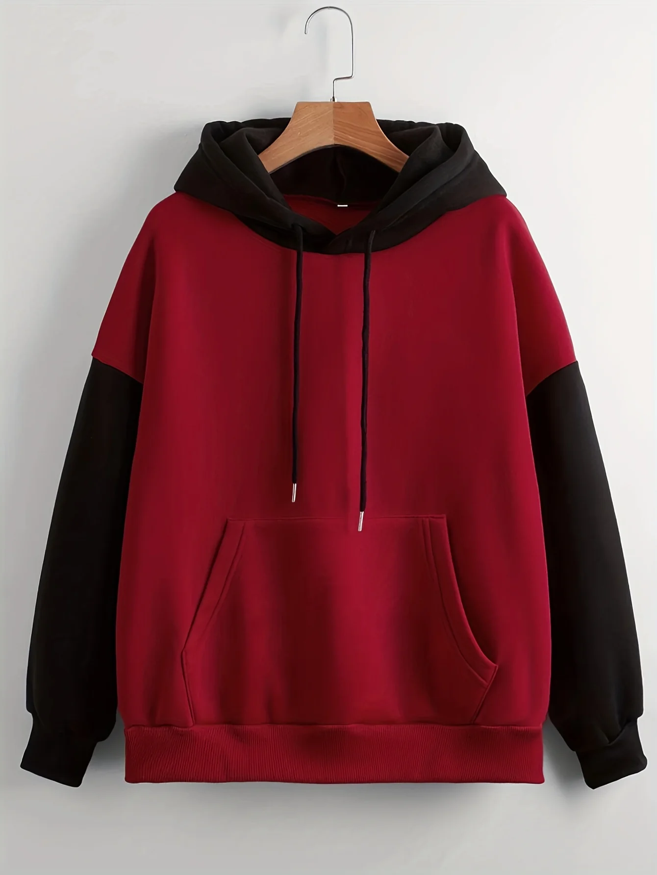 deanwangkt  Color Block Drawstring Hoodie, Casual Long Sleeve Kangaroo Pocket Sweatshirt, Women's Clothing - Deanwangkt
