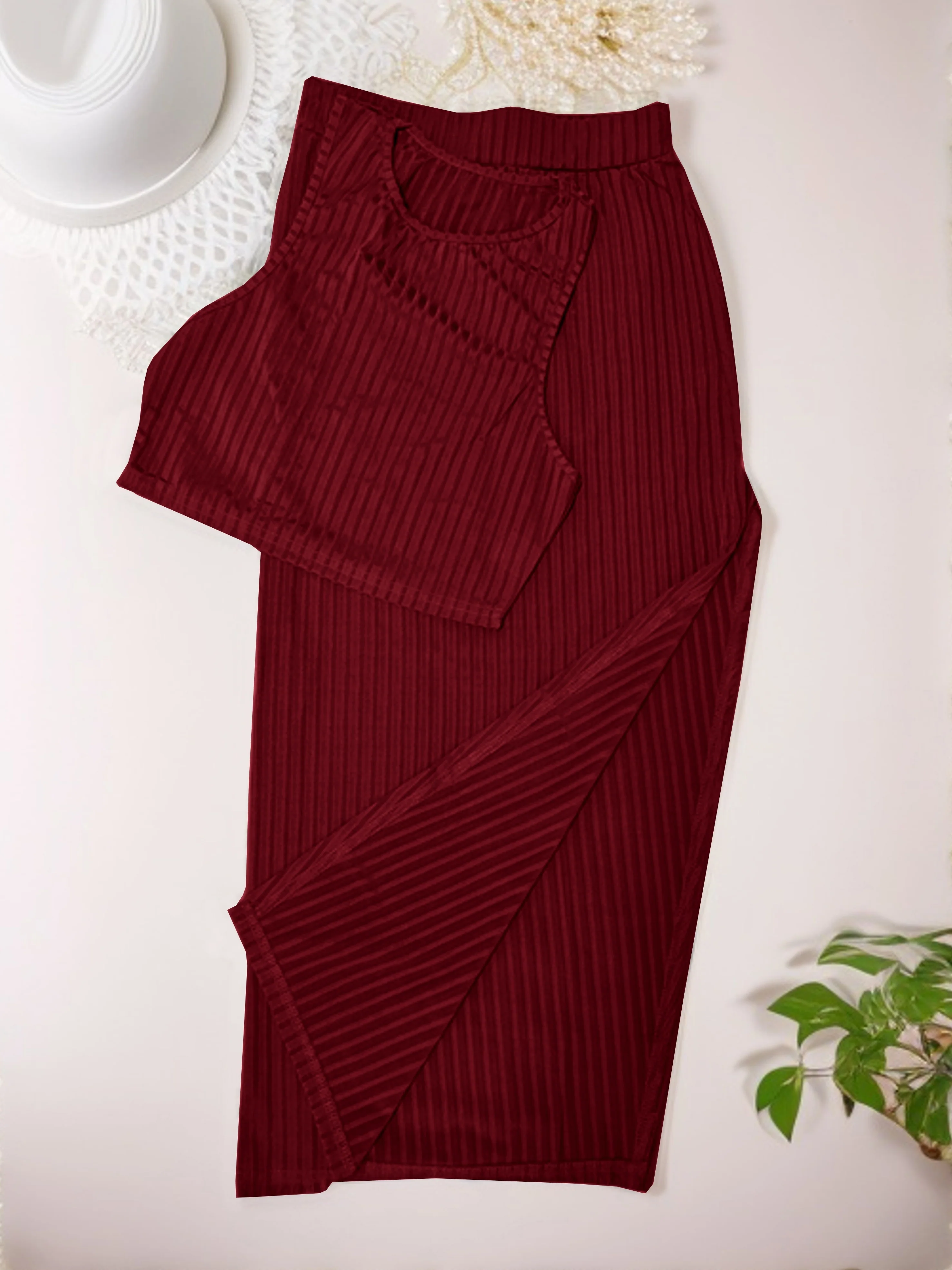 Sexy Matching Two-piece Skirt Set, Crop Tank Top & Split Skirt Outfits, Women's Clothing - Deanwangkt