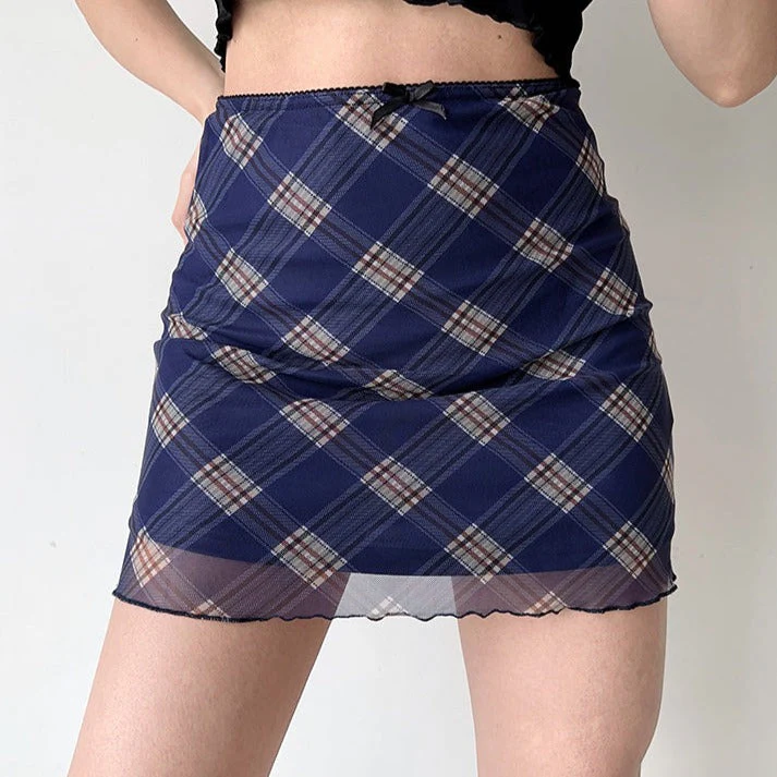 deanwangkt - Nostalgia Retro Plaid Mesh Skirt ~ HANDMADE - Deanwangkt