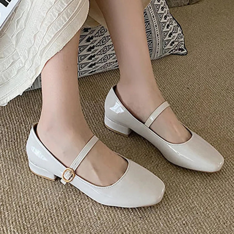 Joskka Ankle Strap Patent Leather Pumps for Women Low Heels Mary Jane Shoes Woman Elegant Office Dress Shoes Autumn Shoes - Deanwangkt
